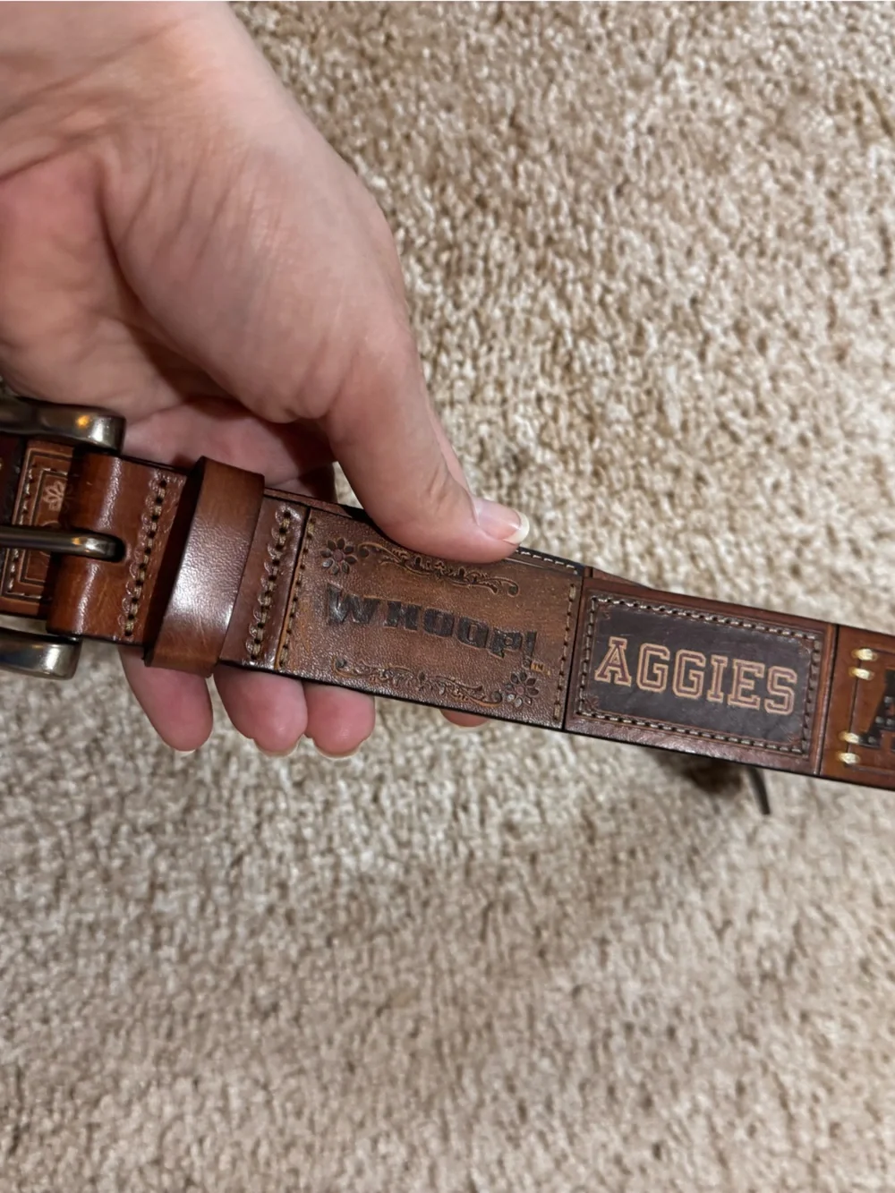 Fossil Brown Leather 'Aggies' Embossed Belt